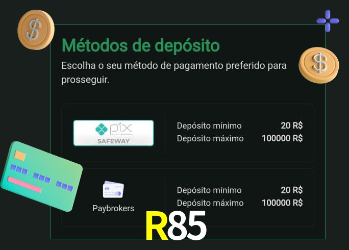 O cassino R85 oferece uma grande variedade de métodos de pagamento
